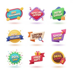A Set of 3D Premium Sale Badge icons Prompt